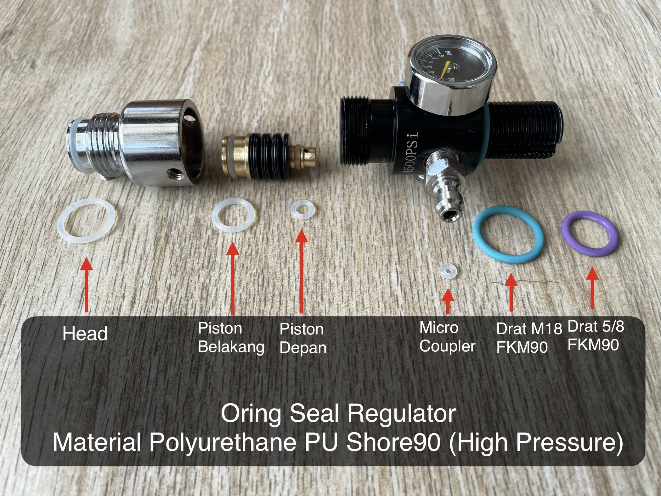Oring Sil Seal Set Regulator pcp paintball Material Polyurethane90+FKM90 Sil Set Regulator lengkap Drat M18 & 5/8